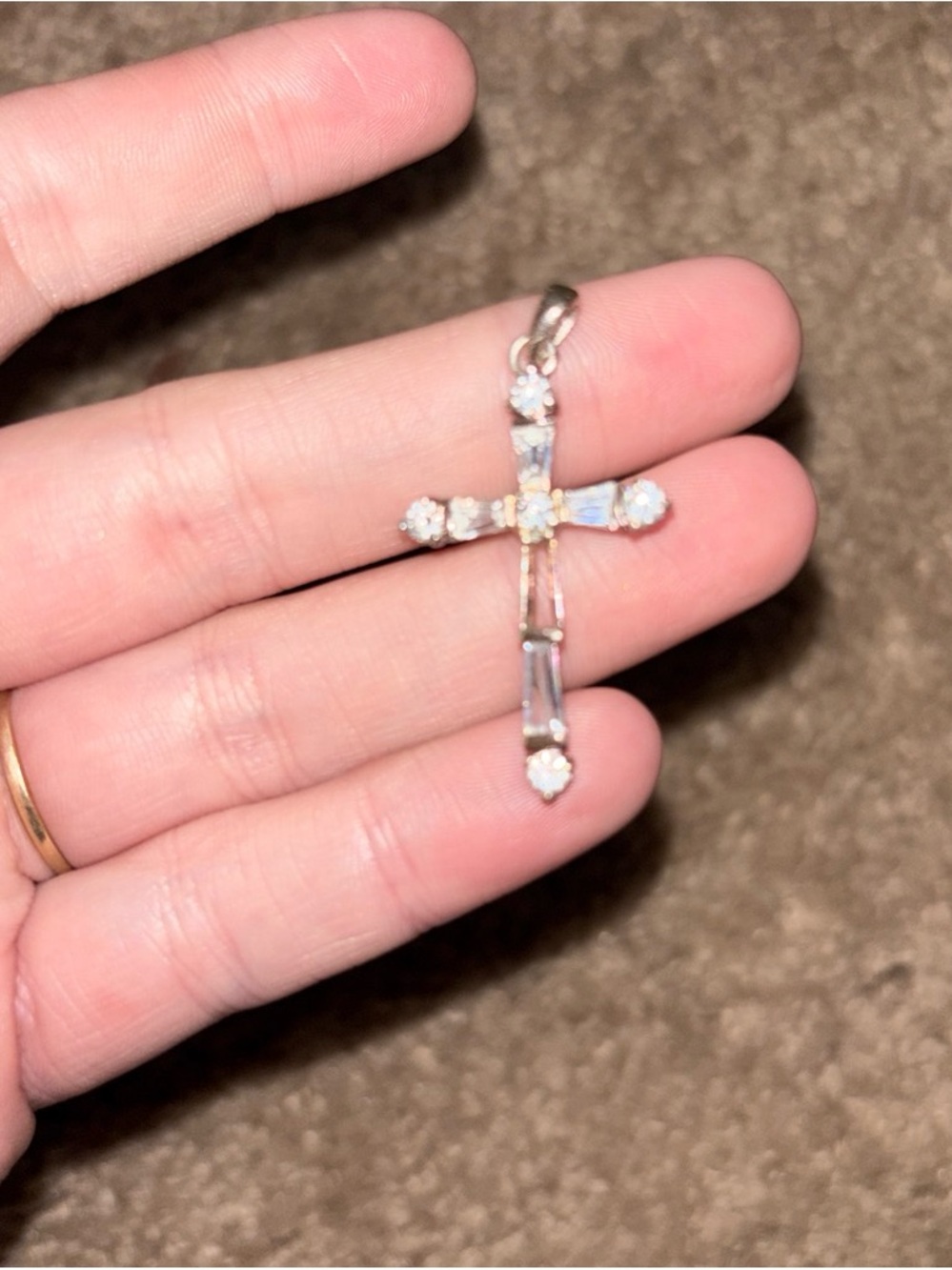 Delicate Cross Pendant Necklace in Rose Gold with Clear Stones